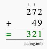 Calculate 272 + 49 using long addition