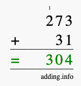 Calculate 273 + 31 using long addition