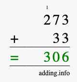 Calculate 273 + 33 using long addition