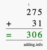 Calculate 275 + 31 using long addition