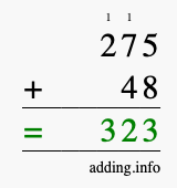 Calculate 275 + 48 using long addition