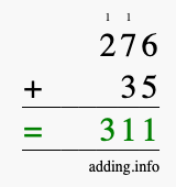 Calculate 276 + 35 using long addition