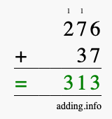 Calculate 276 + 37 using long addition