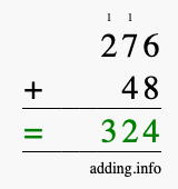 Calculate 276 + 48 using long addition