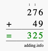 Calculate 276 + 49 using long addition