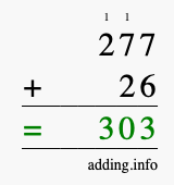 Calculate 277 + 26 using long addition