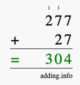 Calculate 277 + 27 using long addition