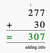 Calculate 277 + 30 using long addition