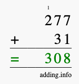 Calculate 277 + 31 using long addition