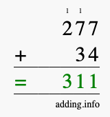 Calculate 277 + 34 using long addition