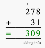 Calculate 278 + 31 using long addition