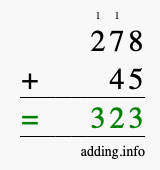 Calculate 278 + 45 using long addition