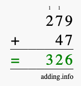 Calculate 279 + 47 using long addition