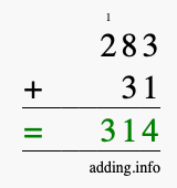 Calculate 283 + 31 using long addition