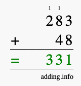 Calculate 283 plus 48 using long addition Calculate 283 + 48 using long addition