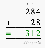 Calculate 284 + 28 using long addition
