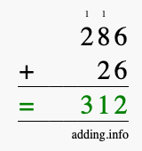Calculate 286 + 26 using long addition