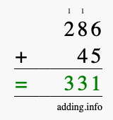 Calculate 286 + 45 using long addition