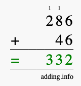 Calculate 286 + 46 using long addition