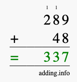 Calculate 289 plus 48 using long addition Calculate 289 + 48 using long addition
