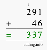 Calculate 291 + 46 using long addition