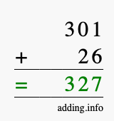 Calculate 301 + 26 using long addition