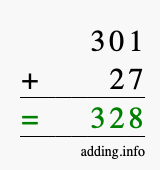 Calculate 301 + 27 using long addition