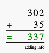 Calculate 302 + 35 using long addition