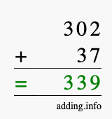 Calculate 302 + 37 using long addition