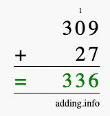 Calculate 309 + 27 using long addition