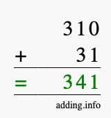 Calculate 310 + 31 using long addition