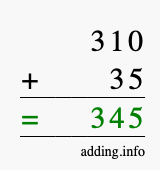 Calculate 310 + 35 using long addition