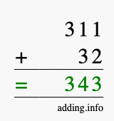 Calculate 311 plus 32 using long addition Calculate 311 + 32 using long addition