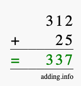 Calculate 312 + 25 using long addition