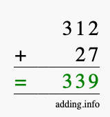 Calculate 312 + 27 using long addition