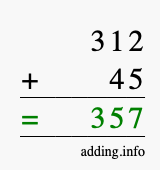 Calculate 312 + 45 using long addition