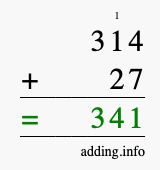 Calculate 314 + 27 using long addition