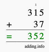 Calculate 315 + 37 using long addition
