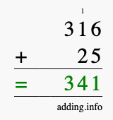 Calculate 316 plus 25 using long addition Calculate 316 + 25 using long addition