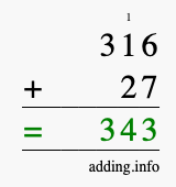Calculate 316 + 27 using long addition
