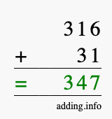 Calculate 316 + 31 using long addition