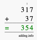 Calculate 317 + 37 using long addition