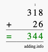 Calculate 318 + 26 using long addition