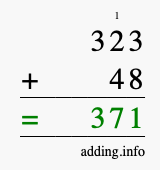Calculate 323 + 48 using long addition