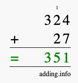 Calculate 324 + 27 using long addition