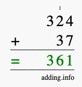 Calculate 324 + 37 using long addition
