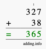 Calculate 327 + 38 using long addition
