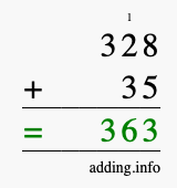 Calculate 328 + 35 using long addition