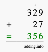 Calculate 329 + 27 using long addition