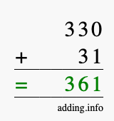 Calculate 330 + 31 using long addition